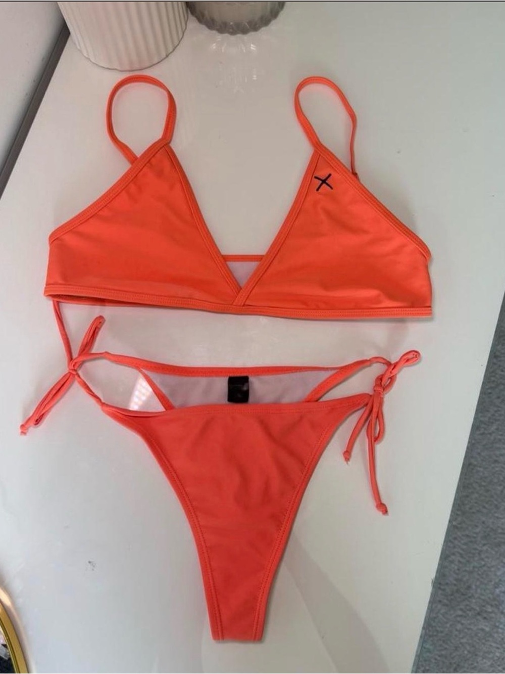 Boutine LA Neon Orange Triangle Tie-Side Bikini